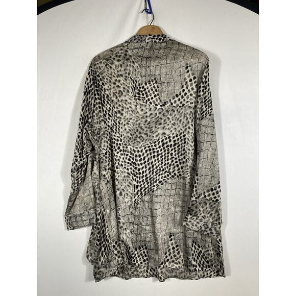 New Direction Tunic 1X Flowy Black Silver Gray Mixed Animal Print Boho Vintage - Picture 14 of 15